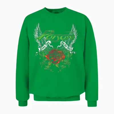 Poison Band Thorns & Wings Black T-Shirt - Classic Fit, Crew Neck, Short Sleeve, Adult, Casual Unisex Sweatshirt - Irish Green