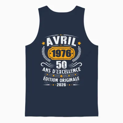 Vintage Avril 1976 Cadeau Anniversaire 50 Ans Hommes Femmes Unisex Tank Top - Navy
