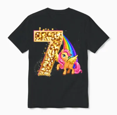 "ich Bin 7" Süßes Einhorn Geburtstag Für Mädchen Unisex T-Shirt - Black