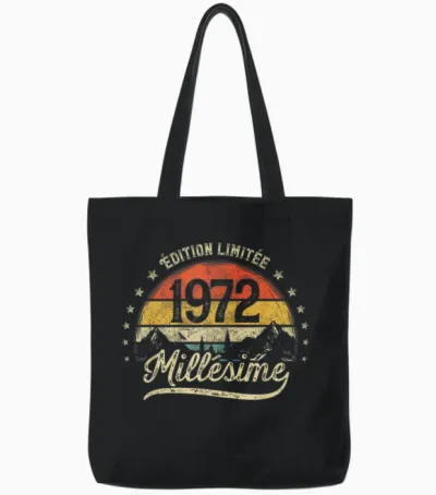 Vintage Born in 1972 Vintage Gift Man Woman Birthday Tote Bags - Black