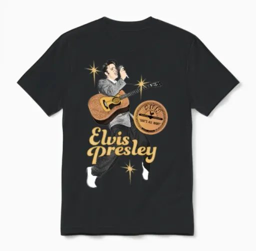 Elvis Presley with Guitar and Microphone Unisex T-Shirt in Black