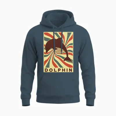 Dolphin Retro Vintage Unisex Hoodie - Dark Heather
