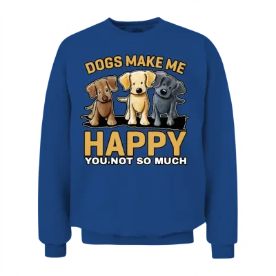 Dogs Make Me Happy Black Yellow and Brown Dog Unisex Sweatshirt - Royal