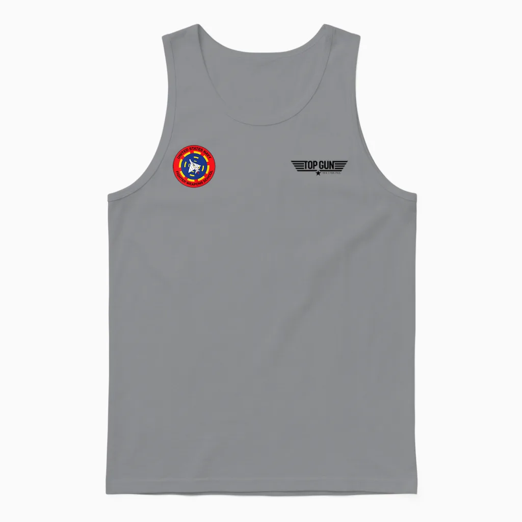 Top Gun Us Navy Fighter Weapons School T-Shirt Badge Unisex Tank Top in Sport Grey