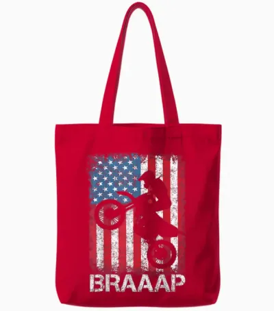 Braaap Vintage Usa American Flag Tee Motocross Dirt Bike Tote Bags - Red