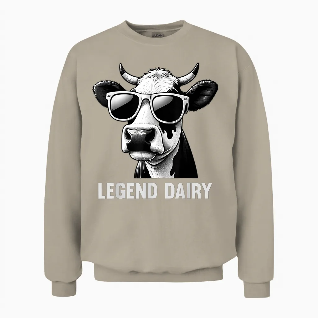 Legend Dairy Funny Farmer Cow Farmer Pun Graphic Unisex Sweatshirt in Sand