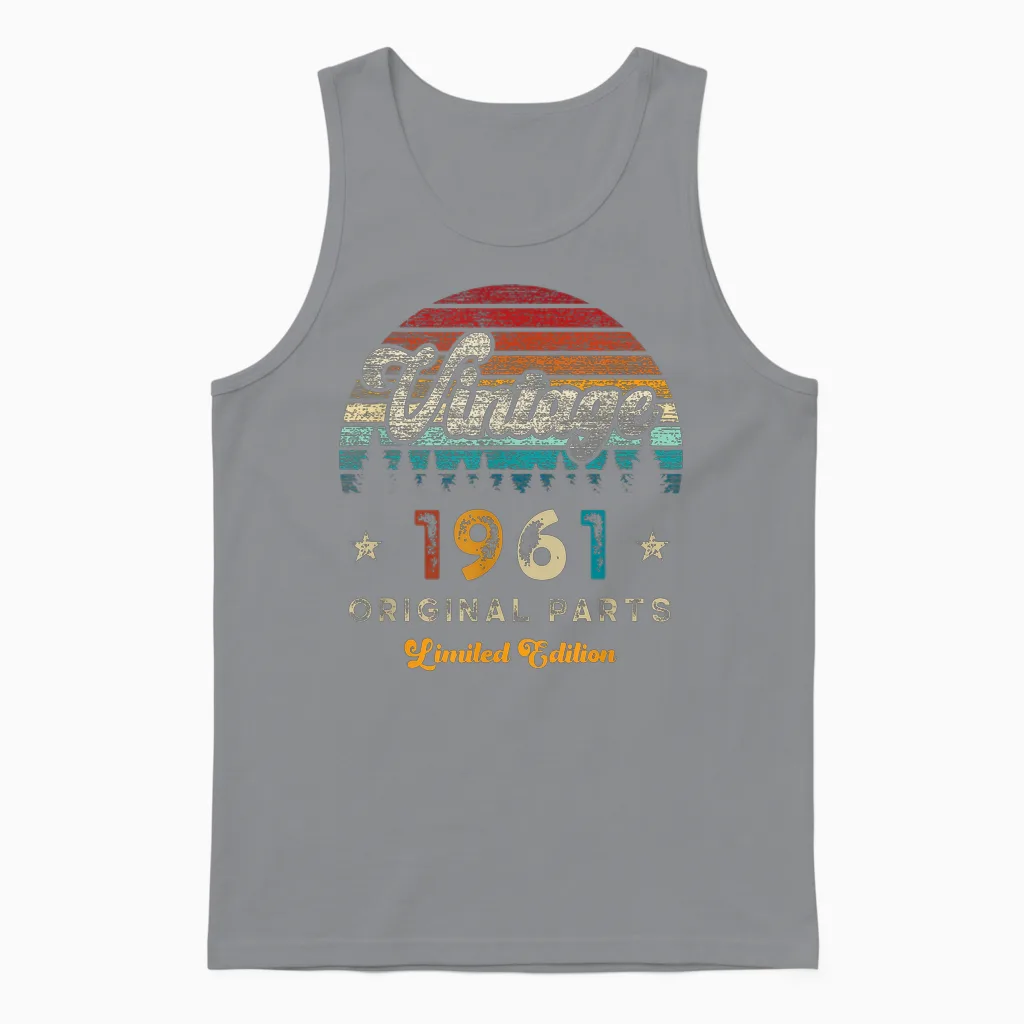 Vintage 1961 Birthday 65 Years Old Limited Edition Unisex Tank Top in Sport Grey