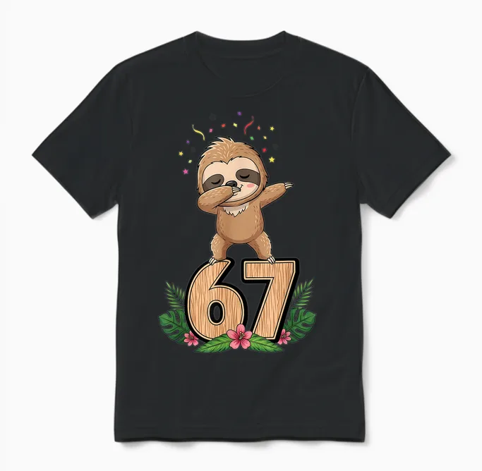 Six Seven Meme Dabbing Baby Faultier 67 Lustiges Gen Z Alpha Unisex T-Shirt in Black