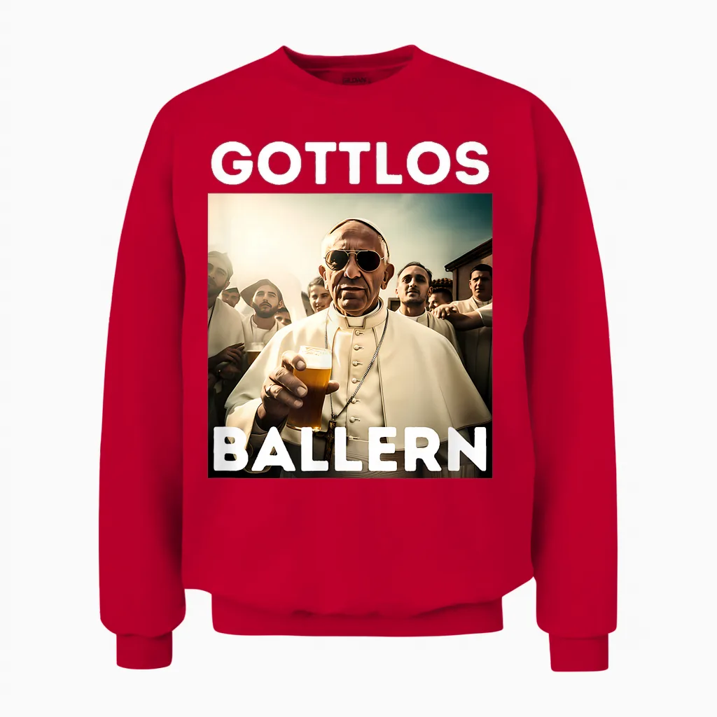 Gottlos Ballern Lustiges Papst Franziskus Fünf Bier Unisex Sweatshirt in Red