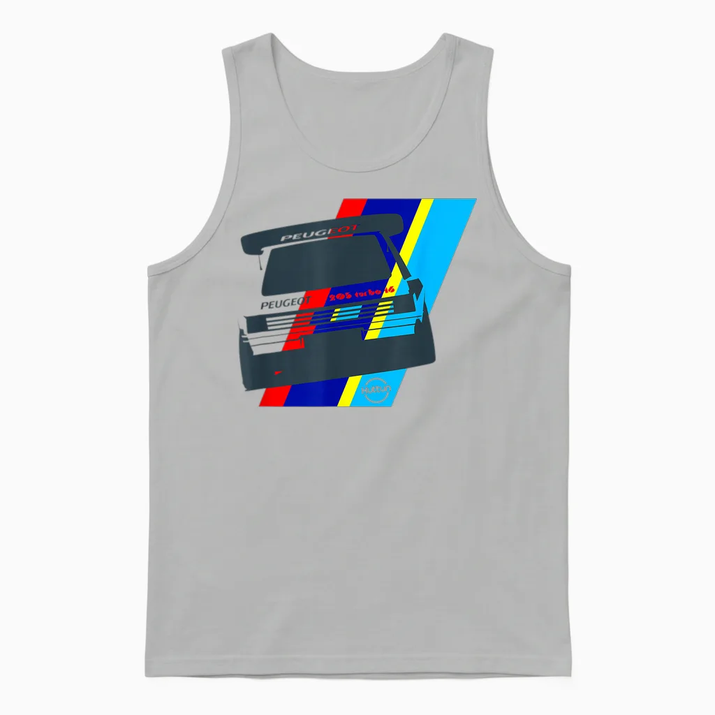 Rally Group B Vintage Car Racing and Motorsport Race Livery T-Shirt, Black Unisex Tank Top in Ash