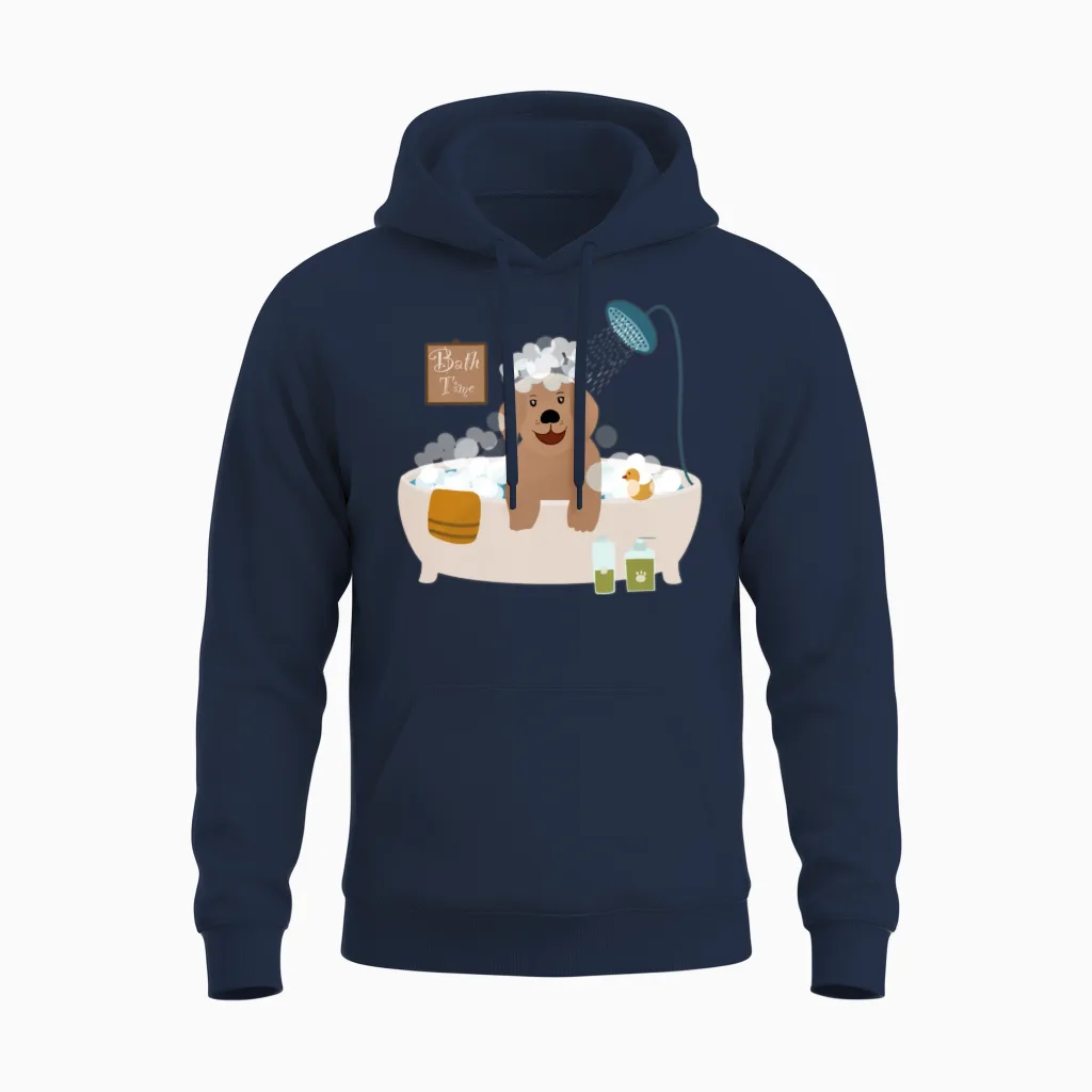 Funny Dog in Bath Lovers Gift Unisex Hoodie in Navy