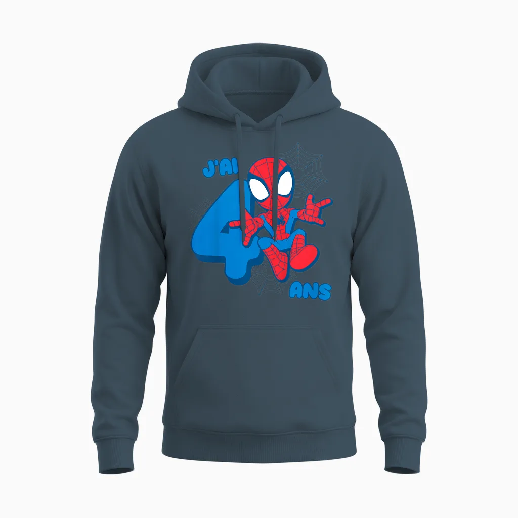 Kids Marvel Spider-Man Cute Spidey Birthday 4 Years Unisex Hoodie in Dark Heather
