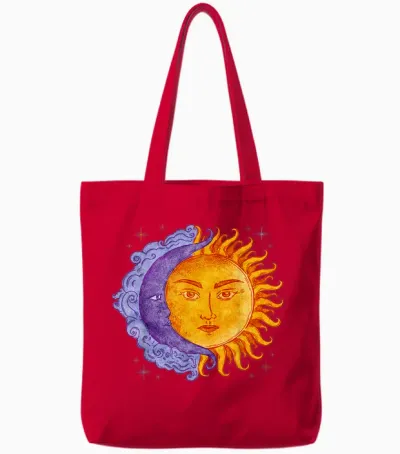 Celestial Bodies Halbmond Sonne Tarot Vintage Tote Bags - Red