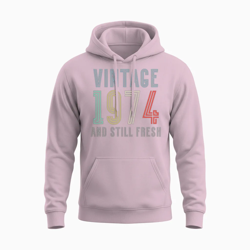 1974 Vintage 50th Birthday Unisex Hoodie in Light Pink