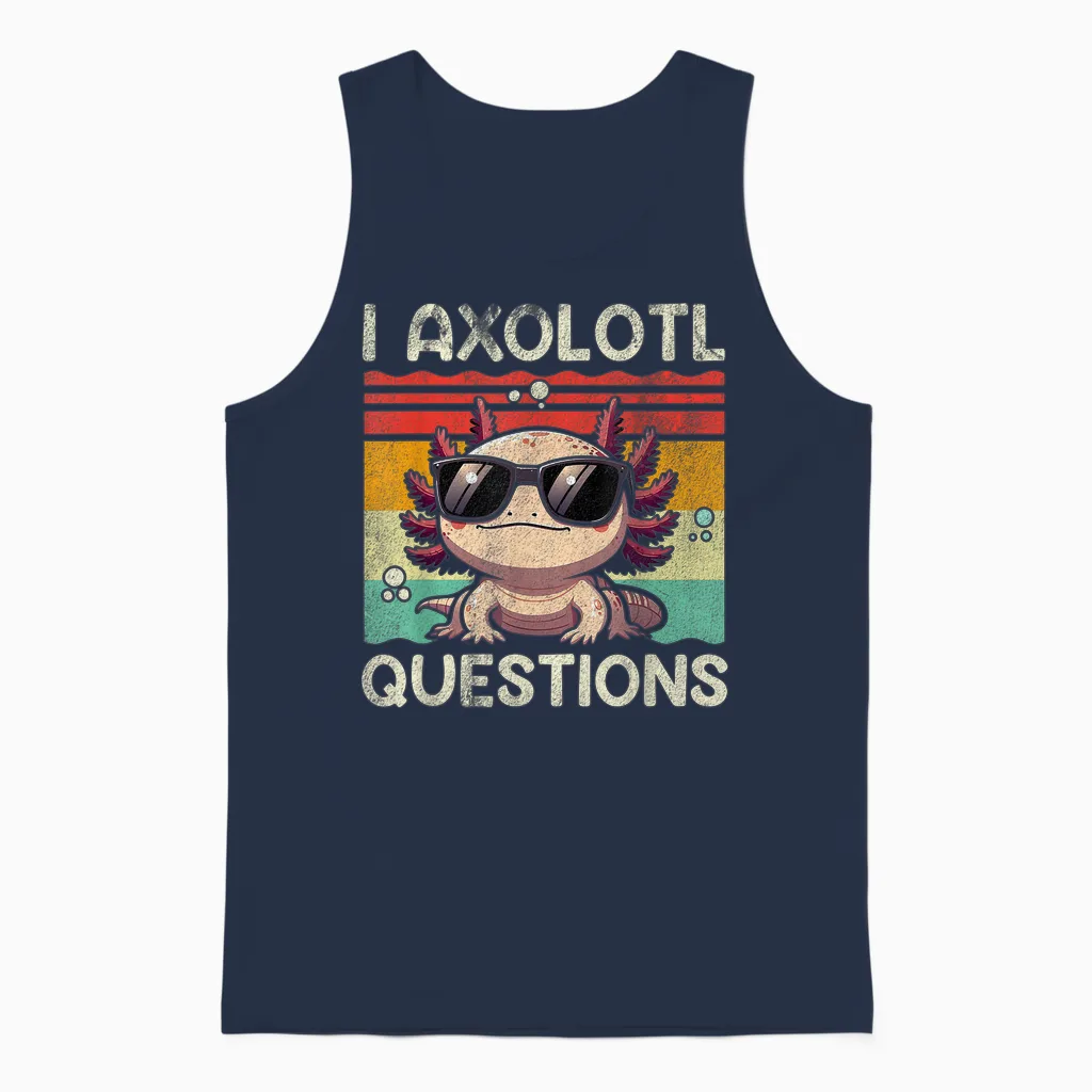 I Axolotl Questions Shirt Adults Youth Kids Retro Vintage Unisex Tank Top in Navy
