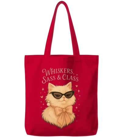 Whiskers, Sass & Class - Persian Cat Art Tote Bags - Red