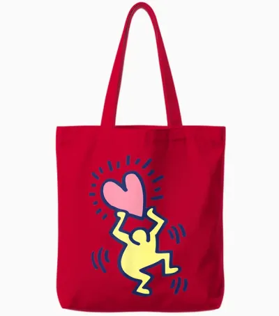 Keith Haring Tanzender Mann Mit Herz-Kunstwerk Tote Bags - Red