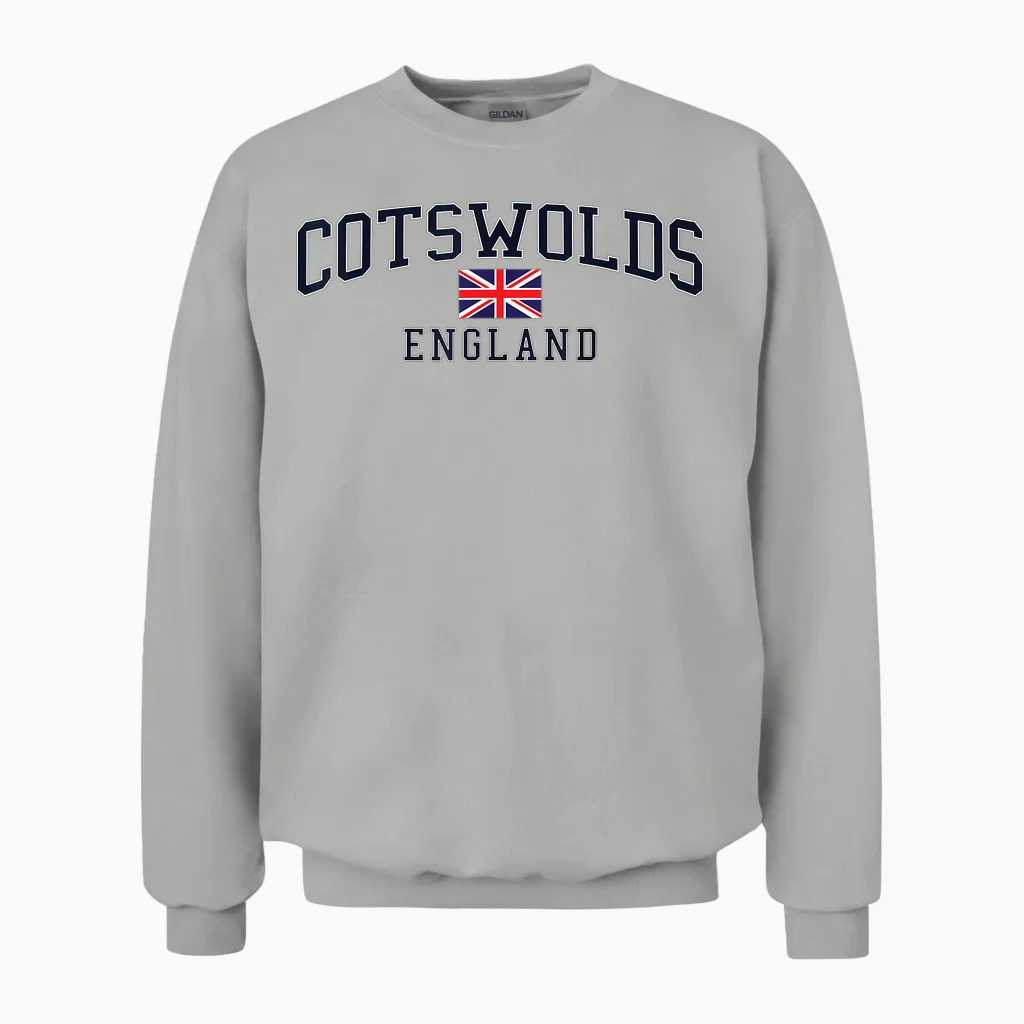 Cotswolds England Flag of Great Britain T-Shirt, Gray Unisex Sweatshirt in Ash