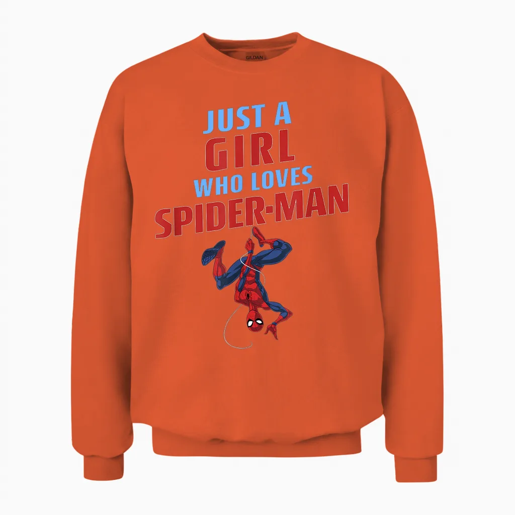 Marvel Spider-Man Classic Just a Girl Who Loves Spider-Man Unisex Sweatshirt in Orange