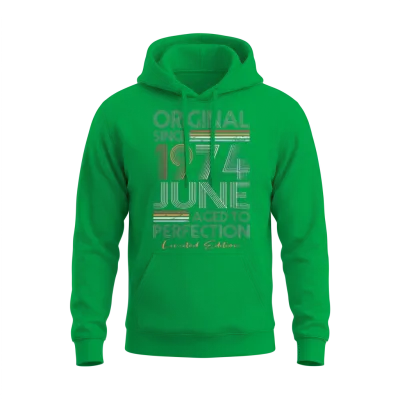 50th Birthday Vintage June 1974 Original 1974 Unisex Hoodie - Irish Green