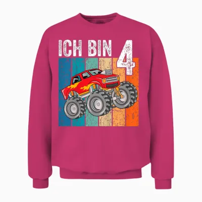 Kinder Monster Truck Geburtstag Deko Kinder 4 Jahre Junge Ich Bin 4 Unisex Sweatshirt - Heliconia