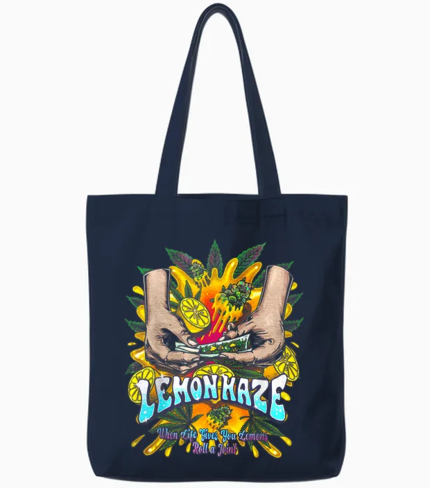 Lemon Haze Cannabis Marihuana Tote Bags in Navy
