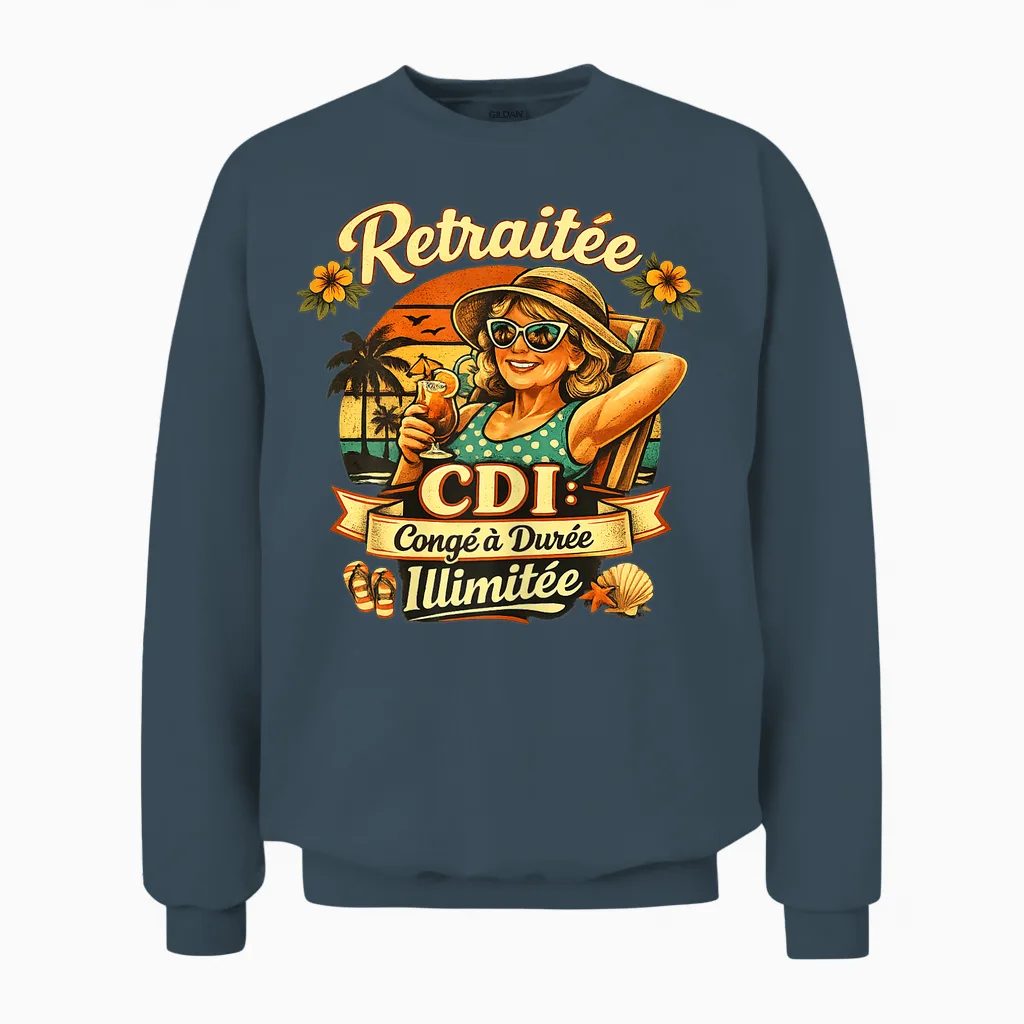 Cadeau Retraitée Femme Original Humour Congé Durée Ilimitée Unisex Sweatshirt in Dark Heather