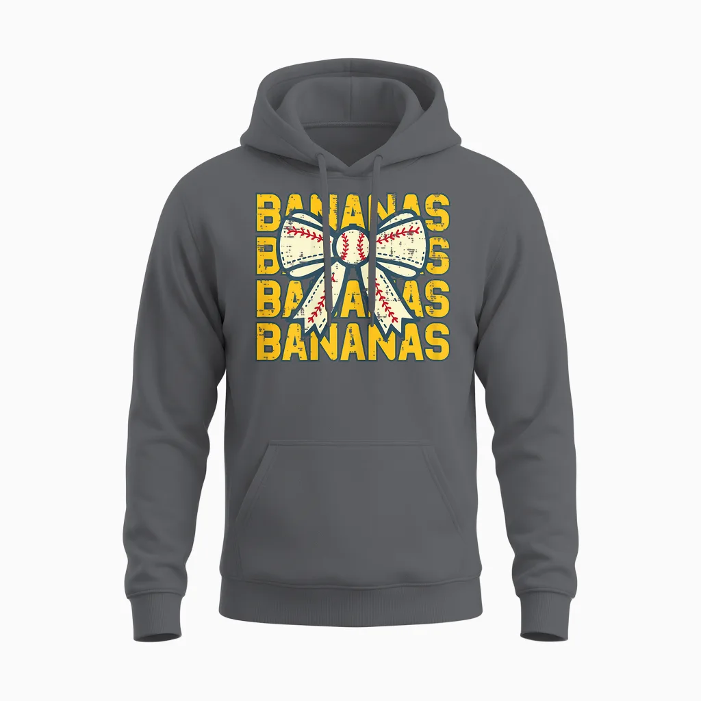 Banana Bow Ribbon Fruit Women Girls Unisex Hoodie in Charcoal