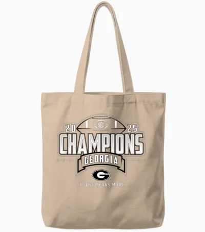 Georgia Bulldogs Sec Champs 2025 Football Locker Room Tote Bags - Natural