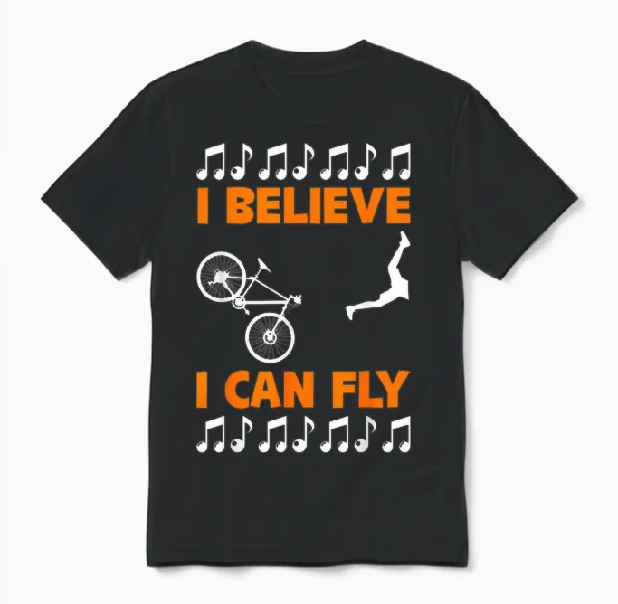 Bike & Accident | Funny Fall Bike | I Believe I Can Fly Unisex T-Shirt in Black