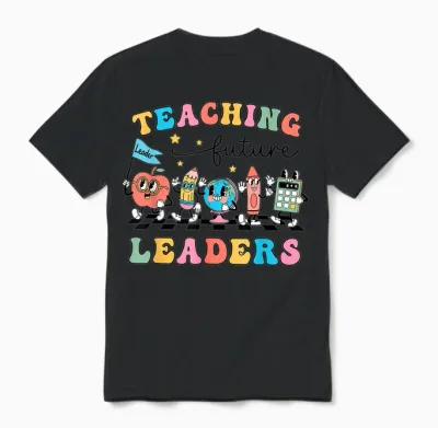 Retro Teaching Future Leaders Groovy Teacher Back to School Men Women Girls Unisex T-Shirt - Black