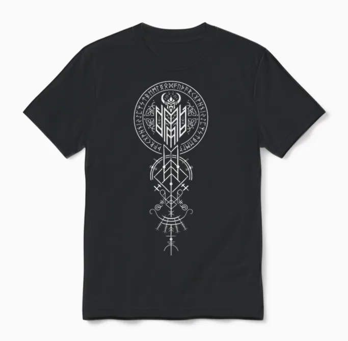 Walhalla Odin Helm Runen Nordischer Kompass Wikinger Unisex T-Shirt in Black