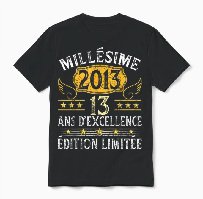 Vintage 2013 13 Years Birthday Girl Boy Vintage 2013 Unisex T-Shirt in Black