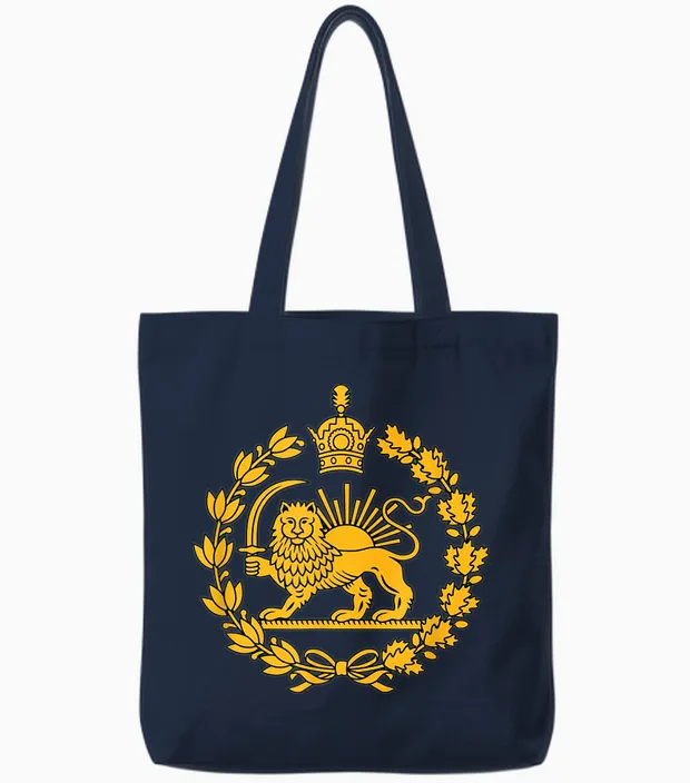 Shir O Khorshid Iran Pahlavi Lion and Sun Tote Bags in Navy