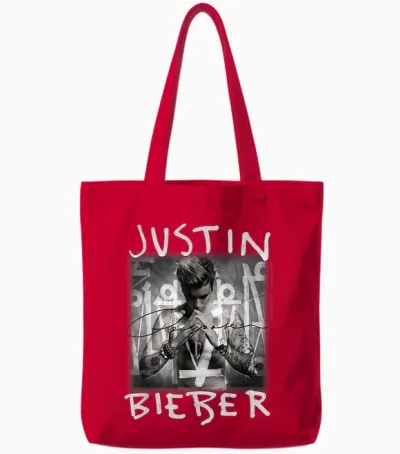 Justin Bieber Purpose Album Cover by Rock Off Tote Bags - Red