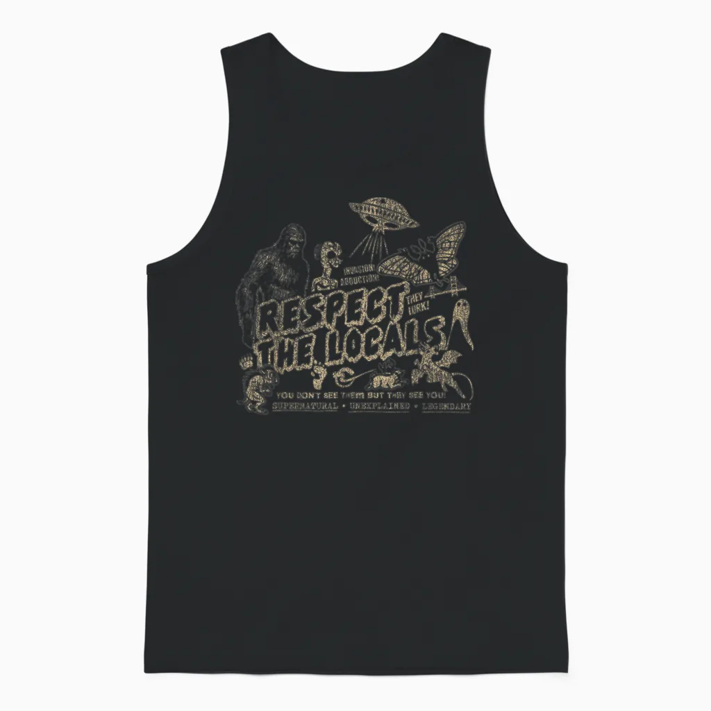 Respect the Locals Cryptids Folklure Funny Bigfoot Alien Unisex Tank Top in Black