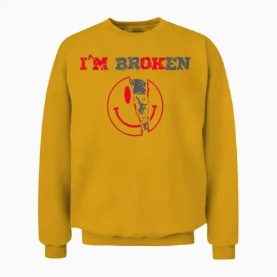 Confused Smile I'm Broken Invisible Illness I Am Ok Broken Unisex Sweatshirt - Gold