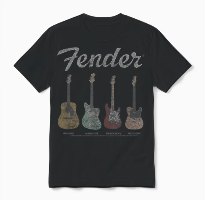 Fender Vintage Guitar Lineup T-Shirt Small Unisex T-Shirt in Black