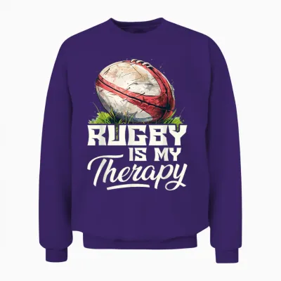 Rugby Is My Therapy Rugby T-Shirt, Black Unisex Sweatshirt - Purple