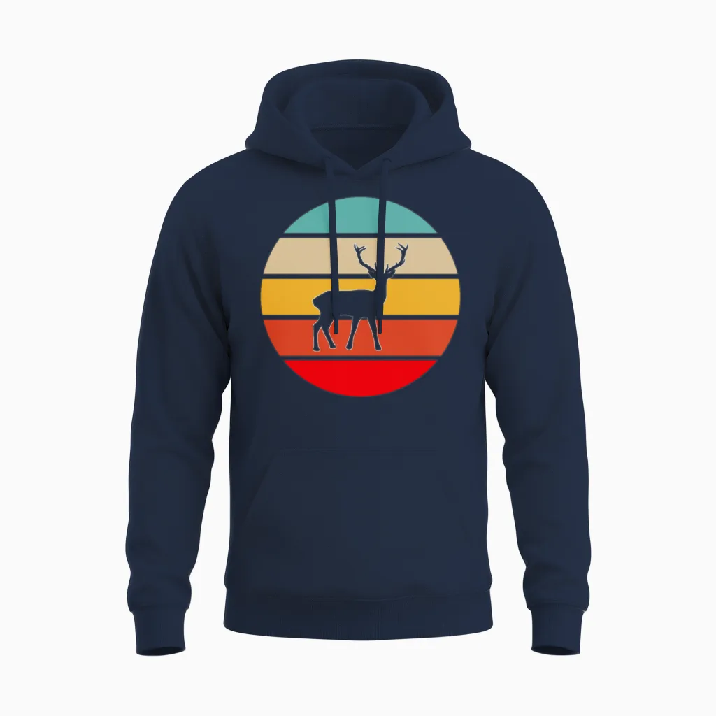 Deer Retro Wildlife Unisex Hoodie in Navy