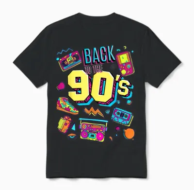 Men Women Children Vintage Retro Back to 90's Graphic Design T-Shirt, Black Unisex T-Shirt - Black