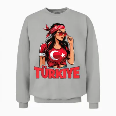 Türkei Flagge Frau Sonnenbrille Mädchen Türkiye Unisex Sweatshirt - Ash