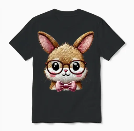 Cute Bunny with Glasses and Pink Bowtie Unisex T-Shirt in Black