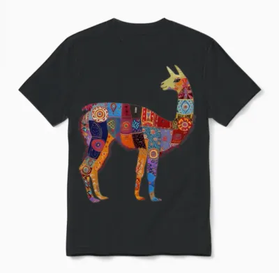 Llama Alpaca Animal Vintage Peru Gift Unisex T-Shirt - Black