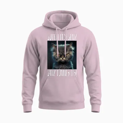 Cute Cat Damen Unisex-Erwachsene, Unisex-Kinder Cartoon-T-Shirt Schwarz Kurzarm Small Eu 41.5 Mandarin-Kragen Klassisch Pull-On 100% Baumwolle Leichtgewichtig Klassische Passform Imported Unisex Hoodie - Light Pink