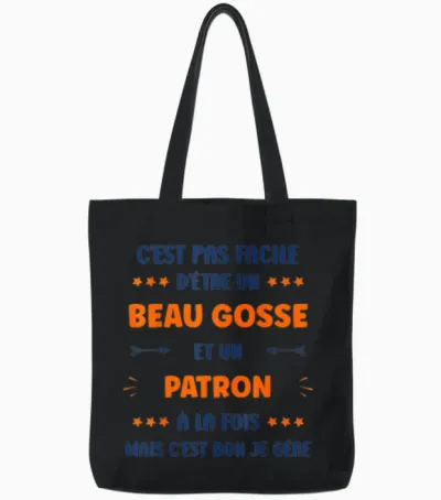 Departure Craft Super Boss Humour Handsome Kid Boss T-Shirt, White, S Tote Bags - Black