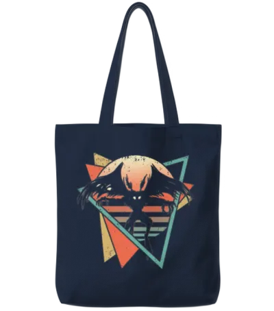 Mothman Cryptid Cryptozoology Retro Tote Bags - Navy