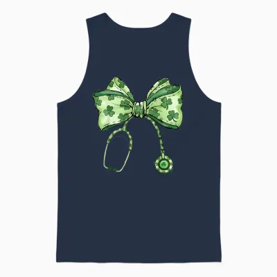 Saint Patrick's Day Nurse Shamrock Bow Stethoscope Women Unisex Tank Top - Navy