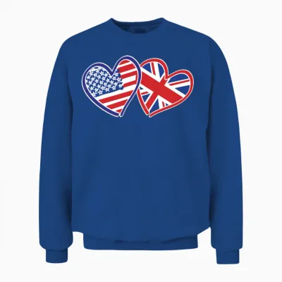 American Uk Flag Heart Design Unisex Sweatshirt - Royal