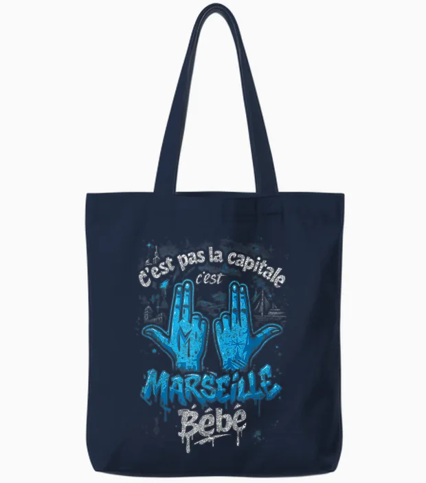 C'est Pas La Capitale C'est Marseille Tote Bags in Navy